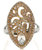 LARGE .80CT WHITE & PINK DIAMOND 18K WHITE & ROSE GOLD FILIGREE FLORAL LEAF RING