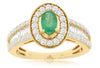 1.44CT DIAMOND & AAA EMERALD 14K YELLOW GOLD 3D OVAL ROUND & BAGUETTE HALO RING