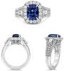 WIDE 4.54CT DIAMOND & AAA SAPPHIRE PLATINUM 3D CUSHION ROUND & EMERALD CUT RING