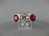 ANTIQUE LARGE 4.33CT DIAMOND & AAA RUBY PLATINUM 3D THREE STONE ENGAGEMENT RING