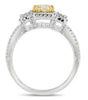 1.90CT WHITE & FANCY YELLOW DIAMOND 18KT WHITE GOLD 3D CUSHION ENGAGEMENT RING
