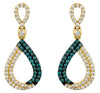 .84CT WHITE & BLUE DIAMOND 14K BLACK & YELLOW GOLD 2 ROW OPEN TEAR DROP EARRINGS