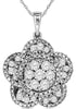 ESTATE 1.0CT DIAMOND 14KT WHITE GOLD 3D CLASSIC CLUSTER FLOWER FLOATING PENDANT