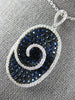 ESTATE LARGE 3.51CT DIAMOND & AAA SAPPHIRE 18K WHITE GOLD OVAL SWIRL FUN PENDANT