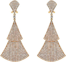 ESTATE LARGE 6.09CT DIAMOND 18KT ROSE GOLD 3D TRIANGULAR PAVE HANGING EARRINGS