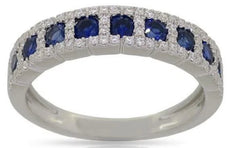 .96CT DIAMOND & AAA SAPPHIRE 14K WHITE GOLD ROUND SEMI ETERNITY ANNIVERSARY RING