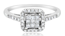 .92CT DIAMOND 14KT WHITE GOLD PRINCESS & ROUND INVISIBLE SQUARE FRIENDSHIP RING
