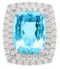 LARGE 18CT DIAMOND & AAA AQUAMARINE 18KT WHITE GOLD 3D CUSHION & ROUND FUN RING