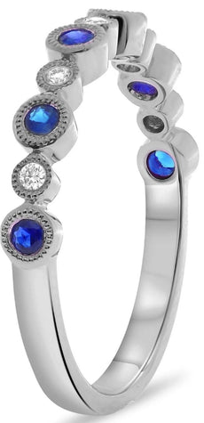 .27CT DIAMOND & AAA SAPPHIRE 14KT WHITE GOLD 3D ROUND FILIGREE ANNIVERSARY RING