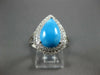 ESTATE LARGE 3.87CT DIAMOND & AAA TURQUOISE 14KT WHITE GOLD PEAR SHAPE HALO RING