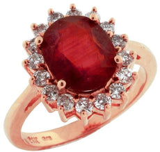 LARGE 3.75CT DIAMOND & AAA RUBY 14KT ROSE GOLD OVAL & ROUND PRINCESS DIANA RING