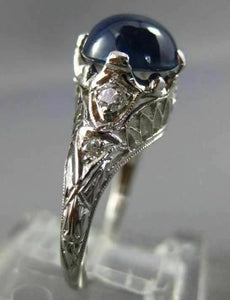 ANTIQUE 2.20CT DIAMOND & AAA CABOCHON SAPPHIRE PLATINUM 3D FILIGREE RING #25804