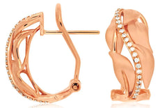 WIDE .15CT DIAMOND 14KT ROSE GOLD 3D MATTE & SHINY FUN CLIP ON HANGING EARRINGS