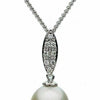 ESTATE .08CT DIAMOND & AAA SOUTH PEARL 18KT WHITE GOLD 3D MARQUISE SHAPE PENDANT