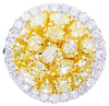 1.85CT WHITE & FANCY YELLOW DIAMOND 18K 2 TONE GOLD 3D MULTI SHAPE CIRCULAR RING