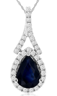 1.03CT DIAMOND & AAA SAPPHIRE 14KT WHITE GOLD PEAR SHAPE HALO FLOATING PENDANT