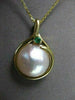 ESTATE .10CT AAA EMERALD & AAA MABE PEARL 14KT YELLOW GOLD PENDANT W/ CHAIN #330