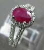 ESTATE 1.55CT DIAMOND & RUBY 14KT WHITE GOLD OVAL HALO FILIGREE ENGAGEMENT RING