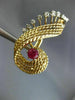 ANTIQUE LARGE 2.60CT DIAMOND & AAA RUBY 18K 2 TONE GOLD 3D LEAF CLIP ON EARRINGS