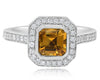 1.51CT DIAMOND & AAA CITRINE 18KT WHITE GOLD EMERALD CUT & ROUND BEZEL HALO RING