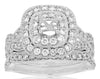 WIDE 1.28CT DIAMOND 14K WHITE GOLD SQUARE SEMI MOUNT WEDDING ENGAGEMENT RING SET
