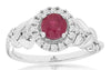 .94CT DIAMOND & AAA RUBY 14KT WHITE GOLD 3D ROUND HALO LOVE KNOT ENGAGEMENT RING