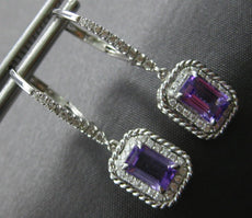 1.87CT DIAMOND & AAA AMETHYST 14KT WHITE GOLD 3D HALO LEVERBACK HANGING EARRINGS