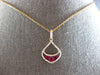 .75CT DIAMOND & AAA RUBY 14K ROSE GOLD 3 STONE TEAR DROP FLOATING PENDANT #28217