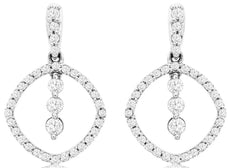 ESTATE .33CT DIAMOND 14K WHITE GOLD 3 STONE CIRCULAR SQUARE FUN HANGING EARRINGS