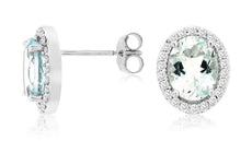 2.48CT DIAMOND & AAA AQUAMRINE 14K WHITE GOLD OVAL & ROUND CLASSIC STUD EARRINGS