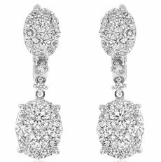 ESTATE 1.60CT DIAMOND 18K WHITE GOLD 3D CLUSTER DOUBLE OVAL FUN HANGING EARRINGS