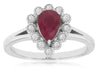 1.04CT DIAMOND & AAA RUBY 14K WHITE GOLD 3D PEAR SHAPE & ROUND FILIGREE FUN RING