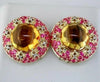 LARGE 15.91CT DIAMOND AAA PINK SAPPHIRE & CITRINE 14KT YELLOW GOLD STUD EARRINGS