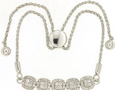 .39CT DIAMOND 14KT WHITE GOLD 3D ROUND CLUSTER SQUARE ADJUSTABLE TENNIS BRACELET