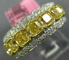 ESTATE 3.34CT WHITE & FANCY YELLOW DIAMOND 18K 2 TONE GOLD HALO ANNIVERSARY RING