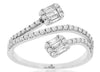 ESTATE WIDE .55CT DIAMOND 14KT WHITE GOLD ROUND & BAGUETTE CRISS CROSS LOVE RING