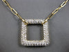 LARGE & LONG 3.30CT DIAMOND 14KT YELLOW GOLD 3D PAVE OPEN SQUARE LOVE NECKLACE
