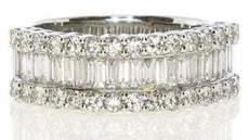 ESTATE 1.32CT DIAMOND 18KT WHITE GOLD 3D ROUND & BAGUETTE 3 ROW ANNIVERSARY RING