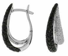 2.05CT WHITE & BLACK DIAMOND 14K WHITE GOLD MULTI ROW LEVERBACK HANGING EARRINGS
