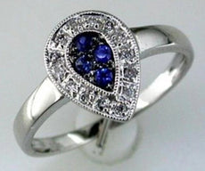 .22CT DIAMOND & AAA SAPPHIRE 14KT WHITE GOLD PAVE PEAR SHAPE FILIGREE FUN RING