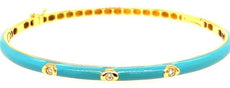 .08CT DIAMOND & BLUE ENAMEL 18KT YELLOW GOLD 3D 3 STONE CUFF BANGLE BRACELET
