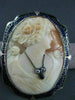 ANTIQUE LARGE DIAMOND FILIGREE BLUE ENAMEL LADY CAMEO 14KT WHITE PENDANT #22634