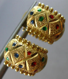 Wide Multi Color Enaeml 14Kt Yellow Gold Diamond Cut Fun Huggie Earrings #27894