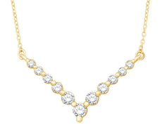 .39CT DIAMOND 14KT YELLOW GOLD ROUND 3D CLASSIC GRADUATING V SHAPE LOVE NECKLACE