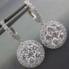ESTATE LARGE 2.39CT DIAMOND 18KT WHITE GOLD CLUSTER FLOWER HALO HANGING EARRINGS