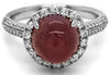 LARGE 5.46CT DIAMOND & AAA RED SAPPHIRE 18T WHITE GOLD CABOCHON ENGAGEMENT RING