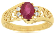 1.0CT DIAMOND & AAA RUBY 14KT YELLOW GOLD 3D OVAL & ROUND MULTI HEART LOVE RING