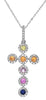.74CT DIAMOND & AAA MULTI COLOR SAPPHIRE 14KT WHITE GOLD CROSS FLOATING PENDANT