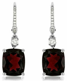 ESTATE 10.05CT DIAMOND & AAA RHODOLITE 14K WHITE GOLD LEVERBACK HANGING EARRINGS