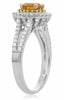 LARGE 1.45CT YELLOW ORANGE & WHITE DIAMOND 18K 2 TONE GOLD ROUND ENGAGEMENT RING